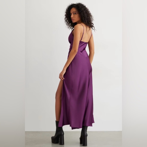 Dynamite Plum Satin Wrap Dress - Picture 3 of 7